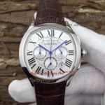 Copy Cartier MTWTFSS Chronograph SS White Dial Brown Leather Watch